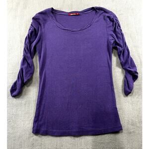 Barbara Lesser‎ Ruched 3/4 Sleeve Blouse Crew Neck Purple Blouse Size Small